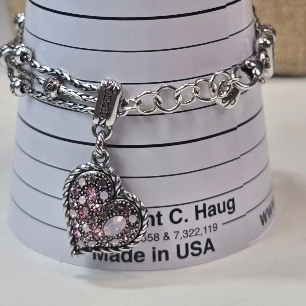 Brighton Bracelet Power of Pink Silver Pink Crystal Love Heart Breast Cancer